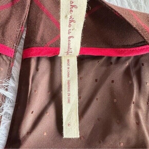 Maeve Dress Brown Red Plaid Silk Cotton Sleeveless Preppy Cocktail Wedding Sz 6 - Picture 7 of 9